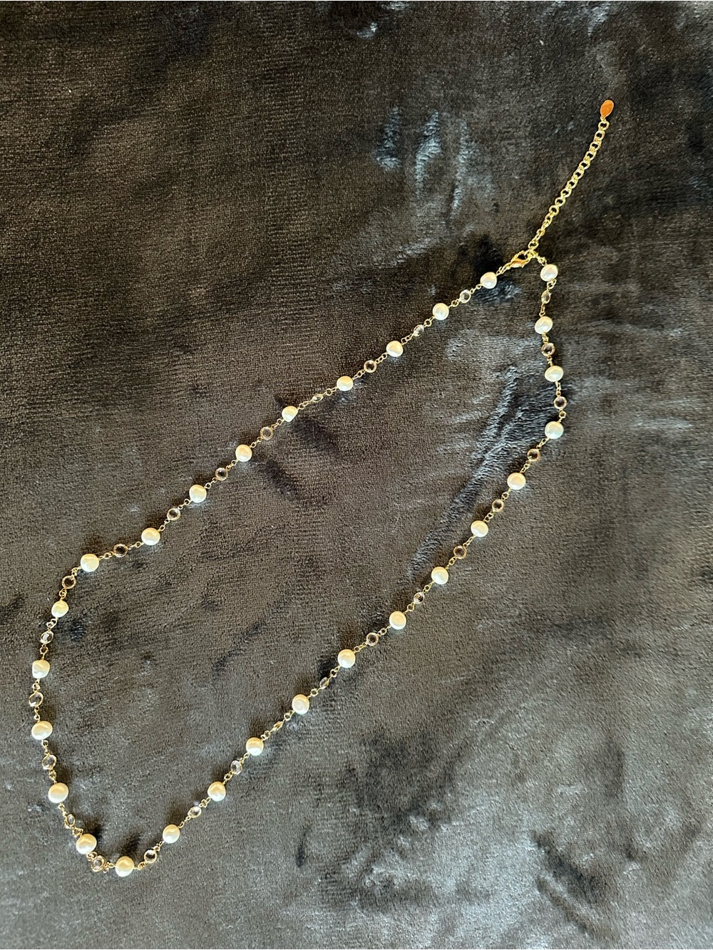 Delicate 30” Gold Pearl Station Necklace - Women Jewelry